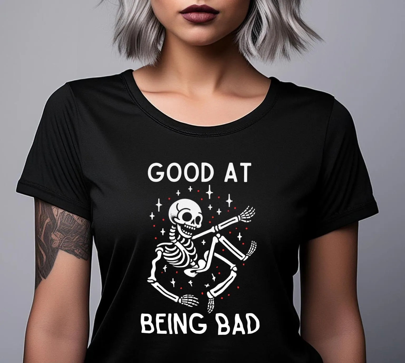 Good At Being Bad T Shirt To The Bone Skeleton Girls Club Boys Gothic Traditional Tattoo Halloween