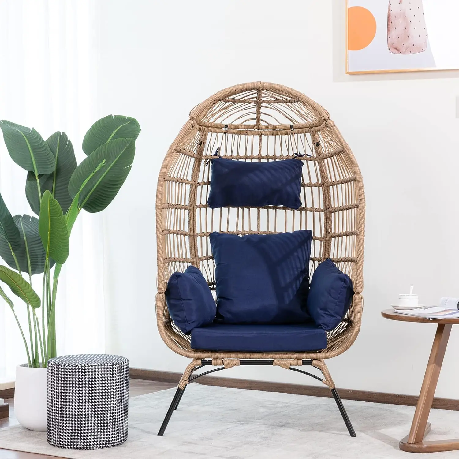 

sunseen Wicker Egg Chair Outdoor Indoor Oversized with 5 Soft Cushions for Patio,Front Porch,Backyard,Living Room,Bedroom,Navy