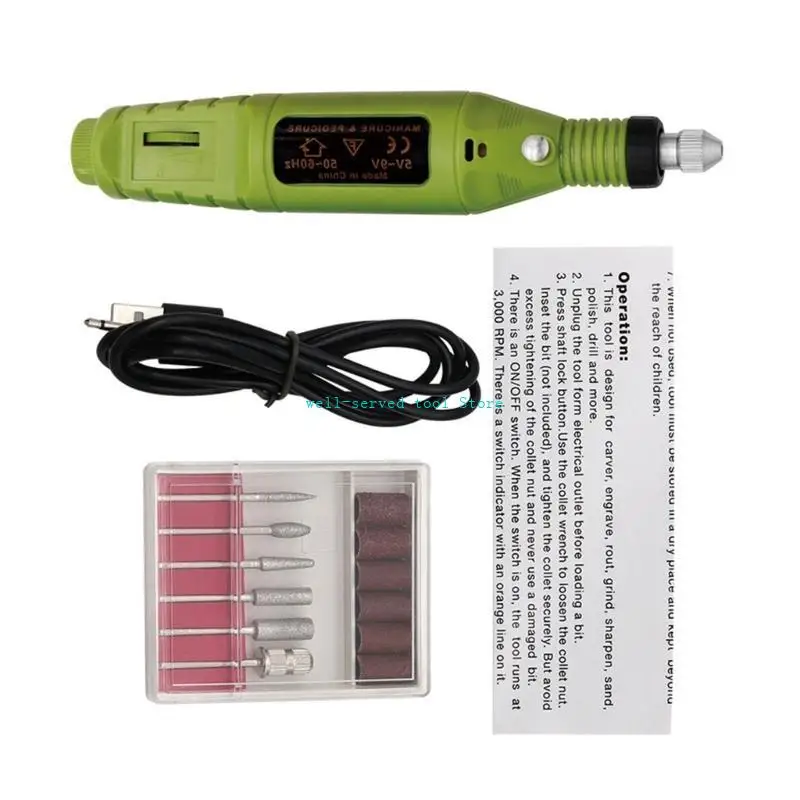 

G88A Electric Drill Drill USB Manicure Перепинка полировщики с 6 шт.