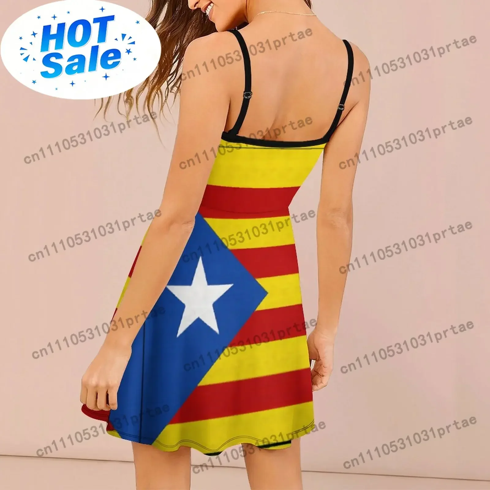 Catalan Senyera Estelada Flag Women's Sling Dress Premium Sexy Woman's Gown Graphic Parties Suspender Dress
