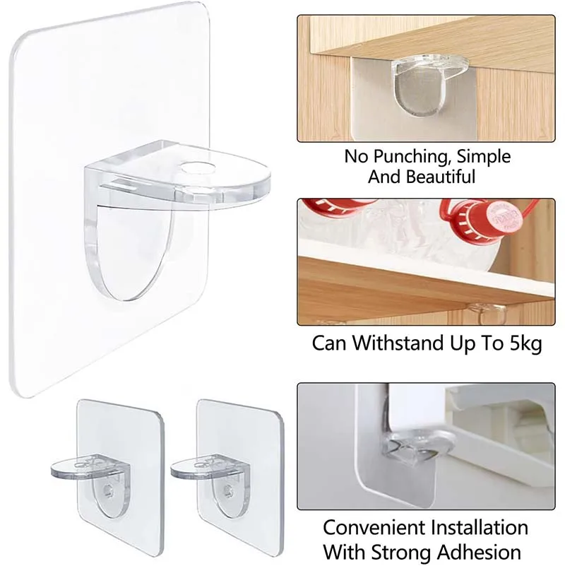 

5/10Pcs Adhesive Shelf Support Bracket Non-Perforated Wardrobe Strong Partition Layer Fixed Paste Hook Home Kitchen Accessories