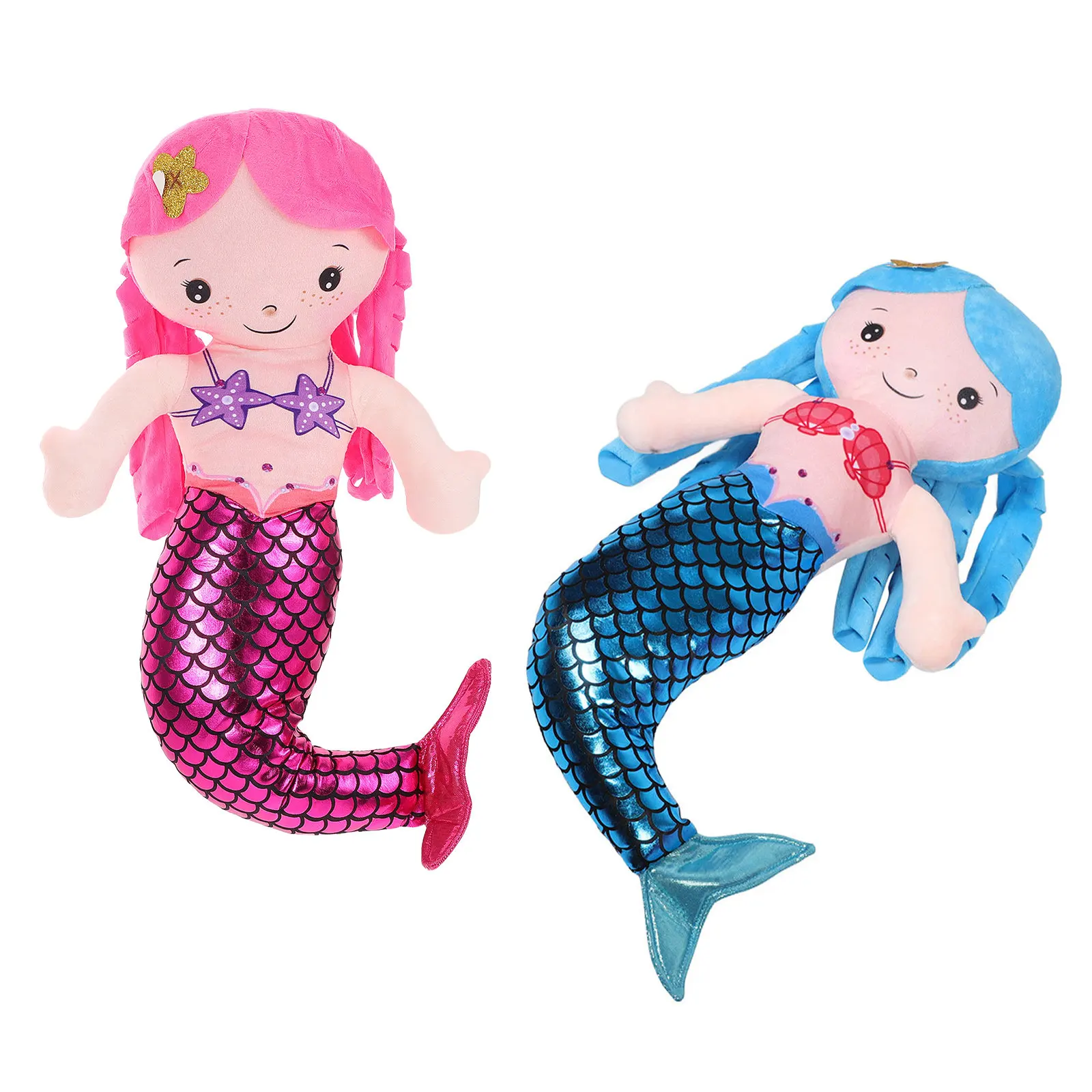 2Pcs Mermaid Pillows for Girls Soft Stuffed Cartoon Ocean Animal Decorative Throw Pillow for Kids Comfort Birthday Gift