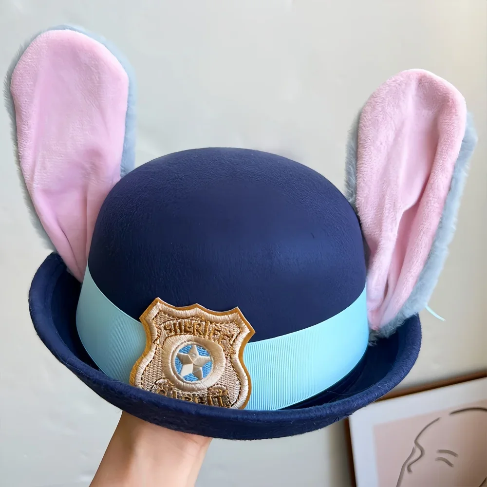 

Sheriff Hat With Bendable Bunny Ear Movie Cosplay Costume Accessory Halloween Costume Party Anime Rabbit Police Officer Headwear