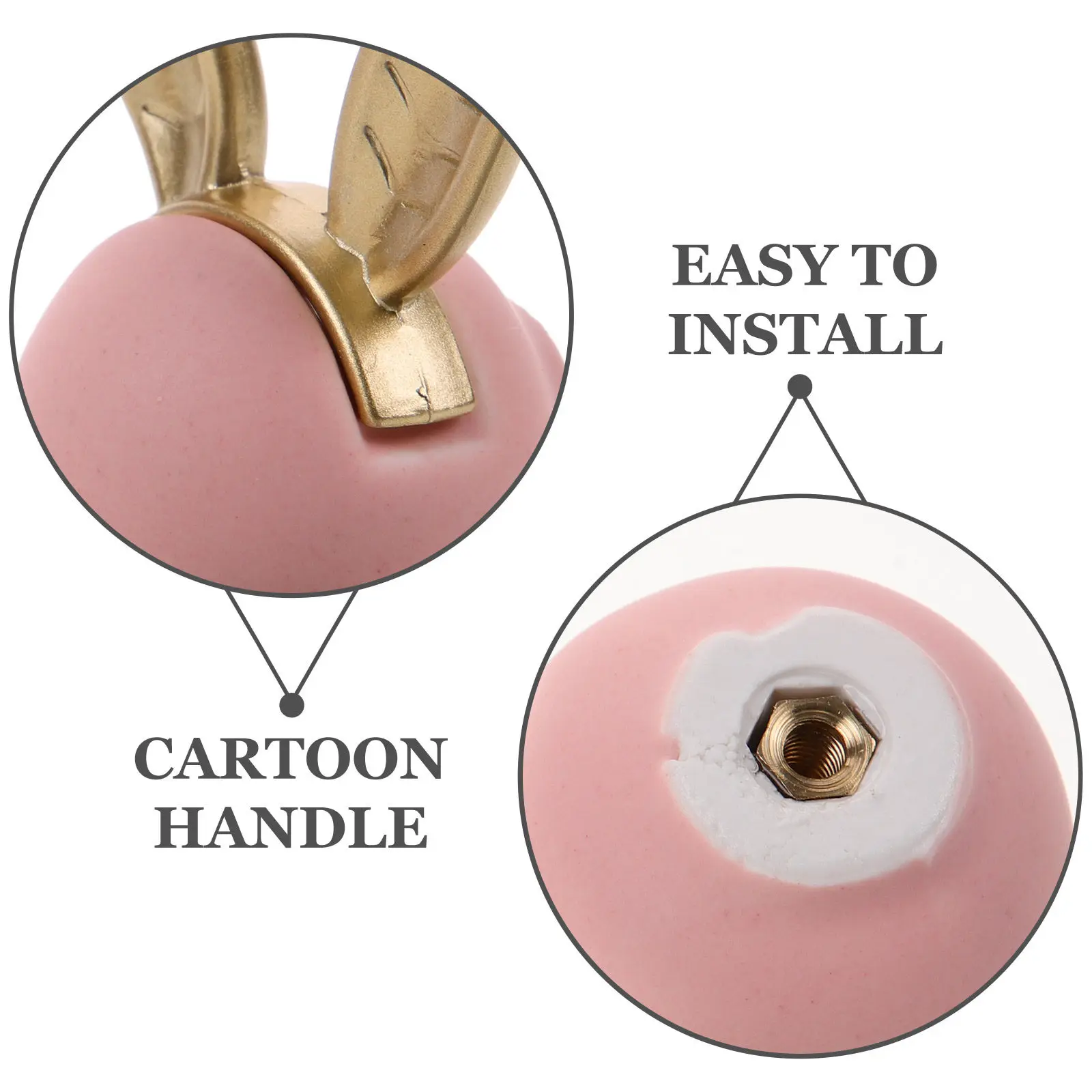 

2Pcs Adorable Rabbit Head Knob Smooth Ceramic Cabinet Pull Easy Install Dresser Drawer Handle for Wardrobe Cupboard Furniture