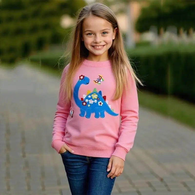 

Little maven, топ с длинными рукавами для маленьких девочек, повседневный свитшот с изображением динозавра и маленьких девочек, милая хлопковая одежда для детской одежды