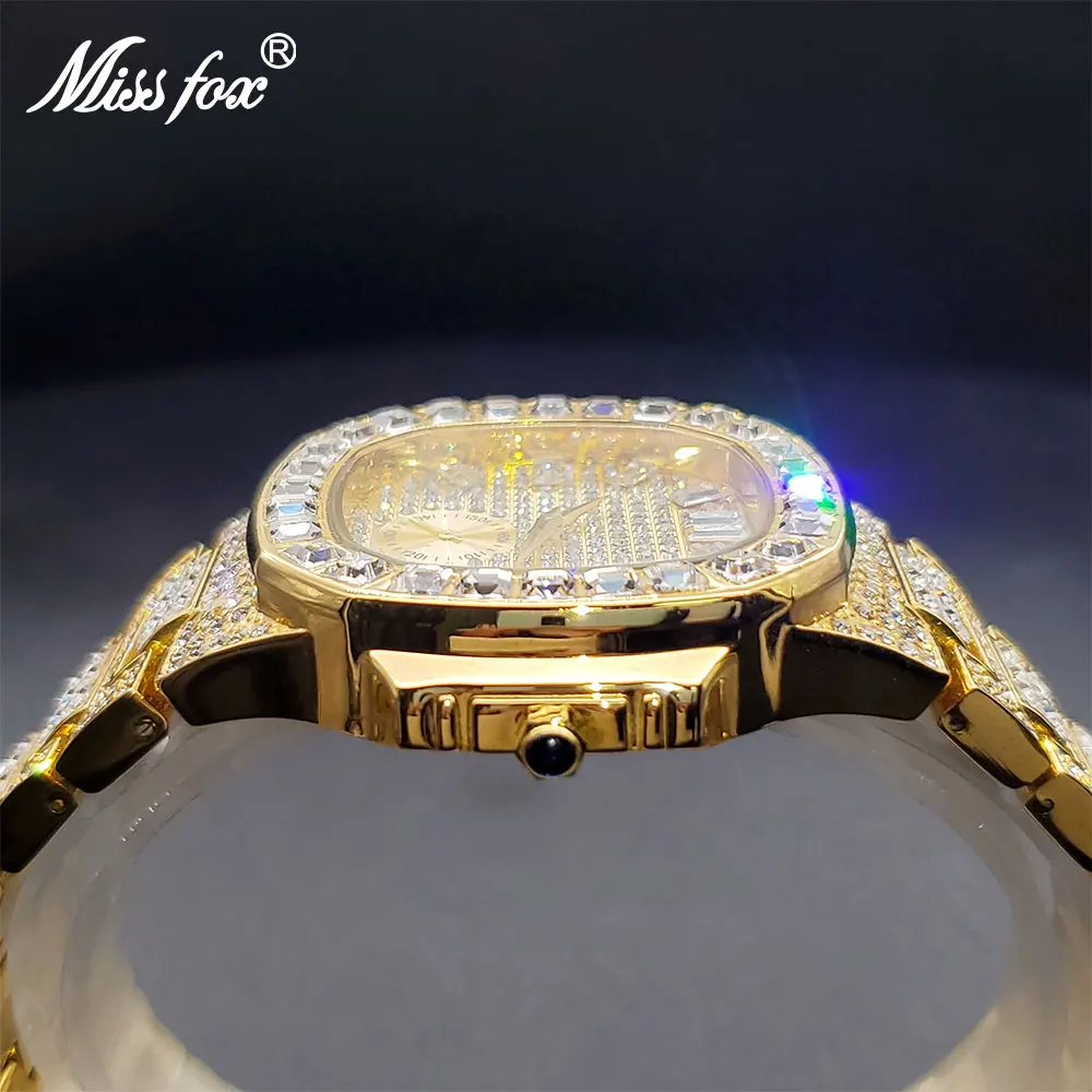 Men's Luxury PLADEN Brand Quare Watch Gold Square Dial With Calendar Diamond Band Male Watches Stylish Hip Hop Clock Wholesale