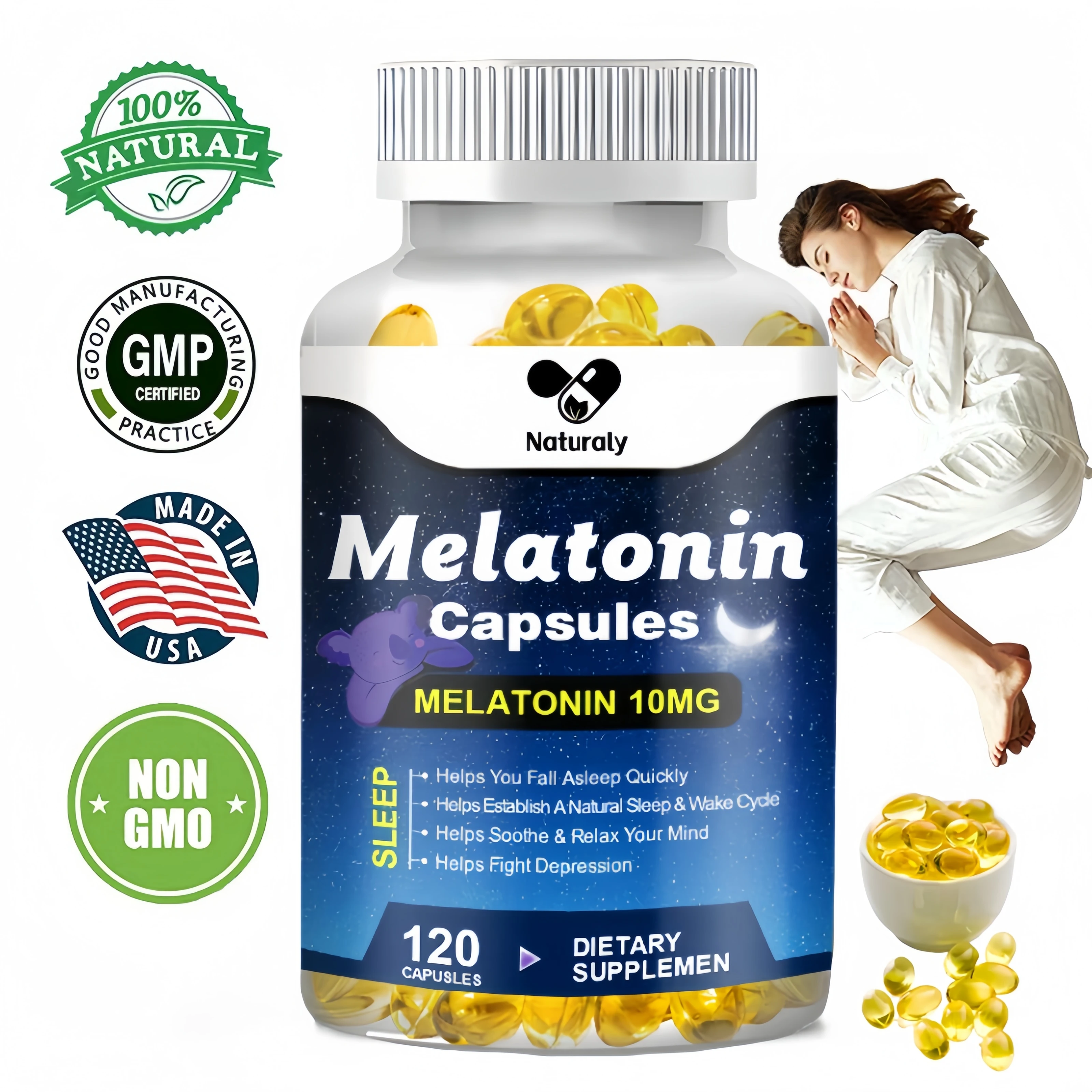 Melatonin Capsules Anxiety Stress Relief Help Deep Sleep Save Help Insomnia  Aiding Fall Asleep