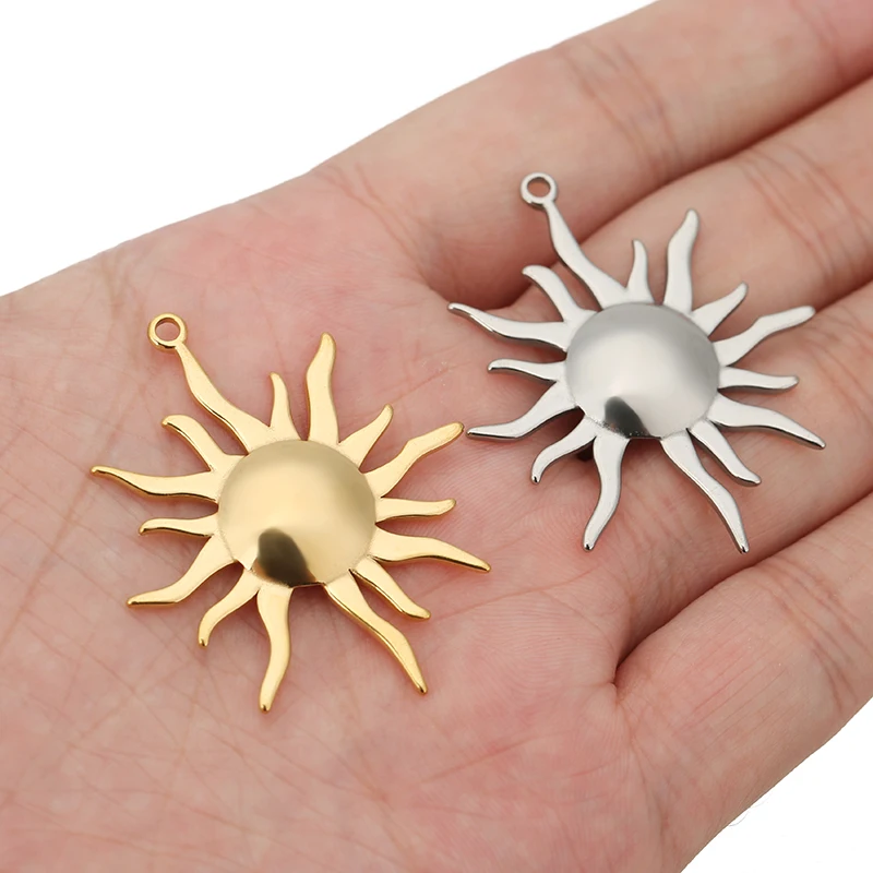 4pcs Polishing Stainless Steel Large Sun Flower Charm Bohemian Sun Pendant for DIY Earrings Necklace Jewelry Making Accessories