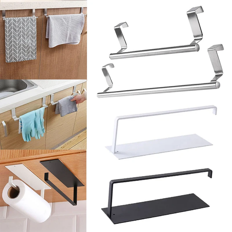 1PC Stainless Steel Kitchen Cabinet Door Towel Bar Door Back Towel Hanging Holder Bathroom Punch-free Towels Hooks Home Organize