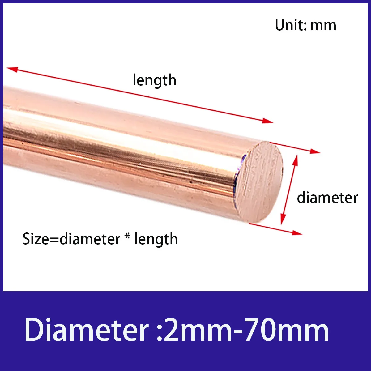 High Purity Purple/Red/Pure Copper Solid Rod 2mm-70mm Diameter Conductive Metal Rod for Electrical Industrial Craft Projects