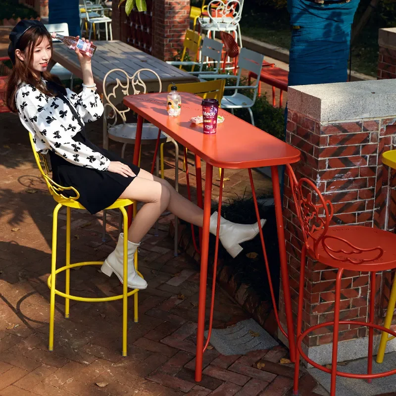 Nordic Outdoor Bar Table High Long Strip Tall Milk Tea Shop Bar Counter with Chairs Internet Celebrity Style Patio Furniture