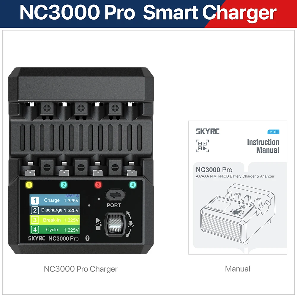 NC3000 Pro NiMH NiCd Battery Charger PD/QC AA/AAA Smart Battery Charger 4-slot LED Screen APP Control Charger