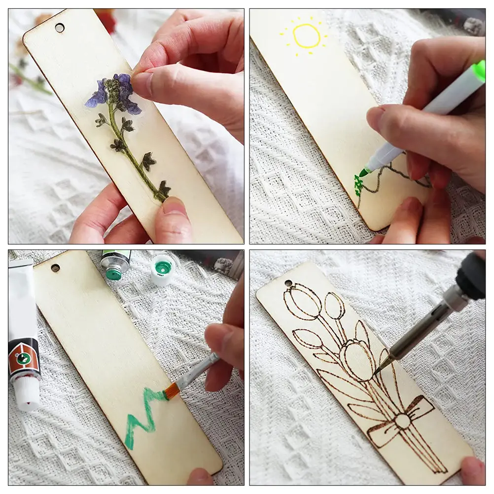 

1Set DIY Blank Wooden Bookmarks Tassels Craft Making Reading Page Markers Students Gifts Decorations Wooden Bookmarks