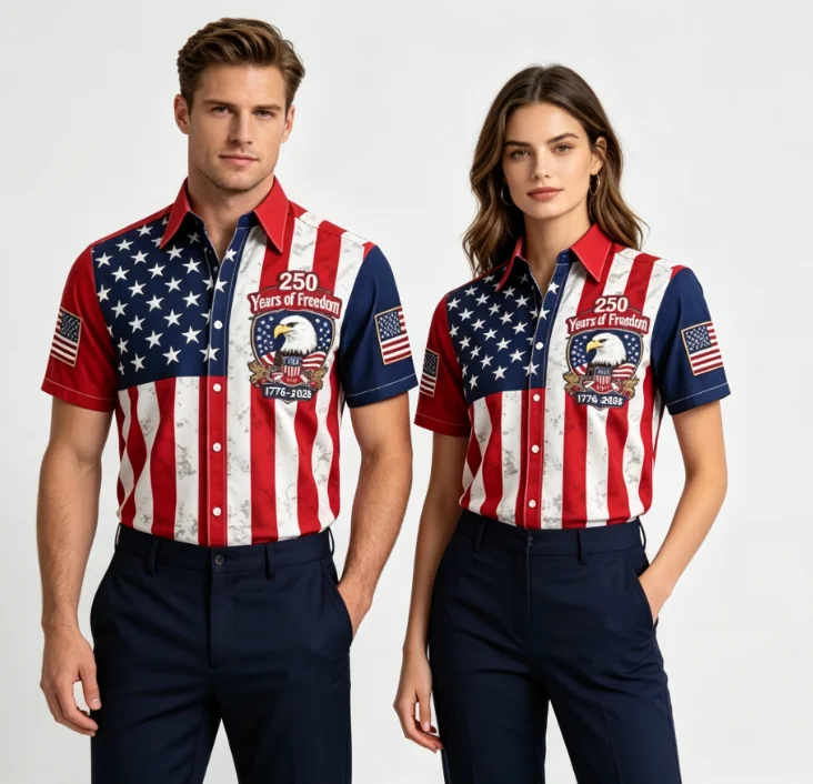 

Personalized USA 250th Anniversary Man Shirts American Flag Eagle Print Independence Day Casual Button Down Tops Clothing