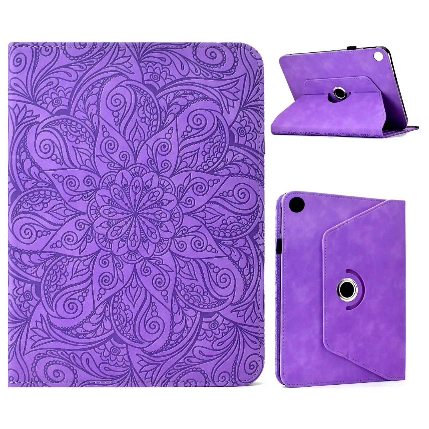 For Samsung Galaxy Tab A11+ / A9+ Leather Case Card Slots Rotary Stand Mandala Flower Tablet Cover - Light Purple