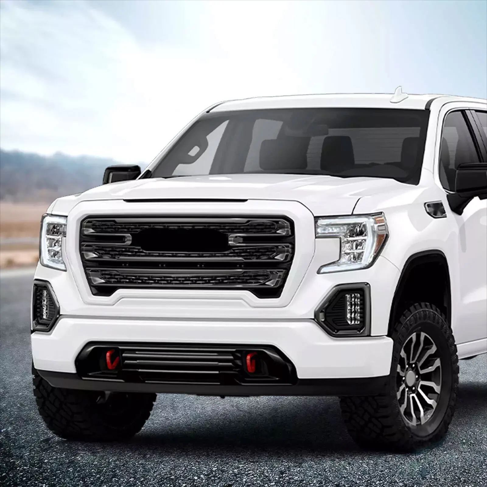 

For GMC Sierra 1500 AT4 19-22 Black Front Grille Overlay Grill Covers Insert Set