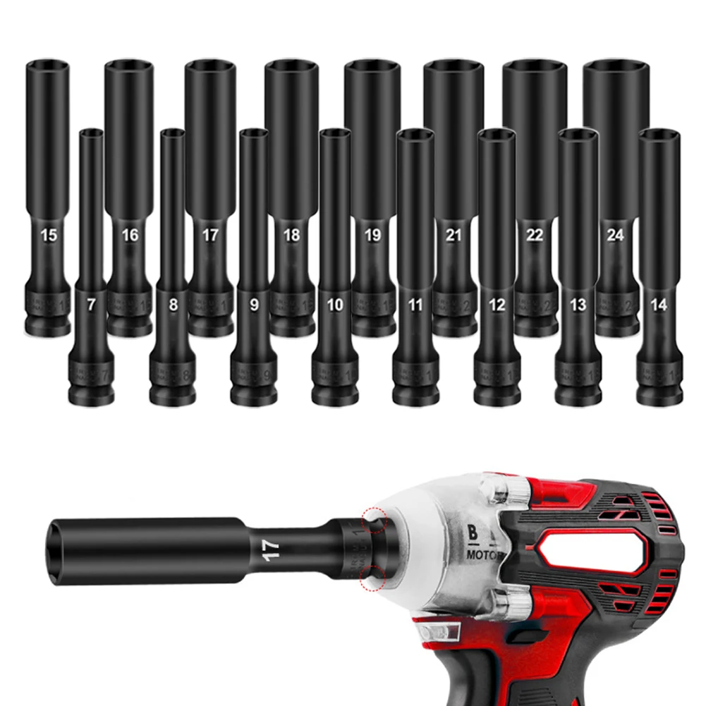 1pc 1/2 Drive Sockets Impact-Wrench Hex Socket Head 8-24mm Electric-Impact Hex Standard Wrench Adapter Screwdrivers Bits Sock