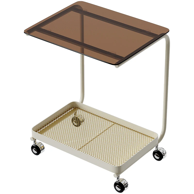 

Modern Cream Marble Side Table C-Shaped Edge Small-Sized Movable Coffee Table Simple Bedside Table Furniture with Metal Base