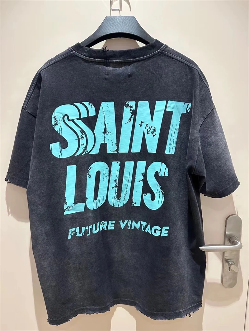 Nice Washed Saint Louis T-Shirt Men Women 1:1 Top Version Destroy Oversized Tee Casual Unisex T Shirt