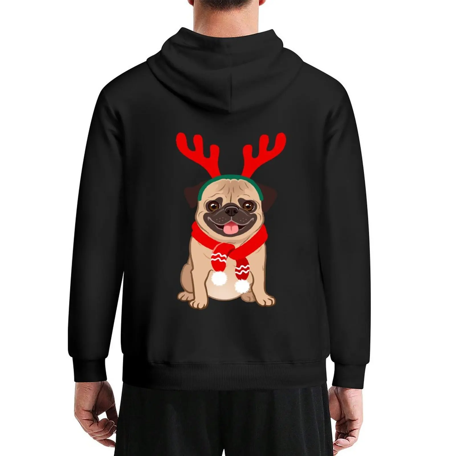 

Christmas pug Hoodie men clothing blouse autumn jacket men graphic t shirts men new hooded tee