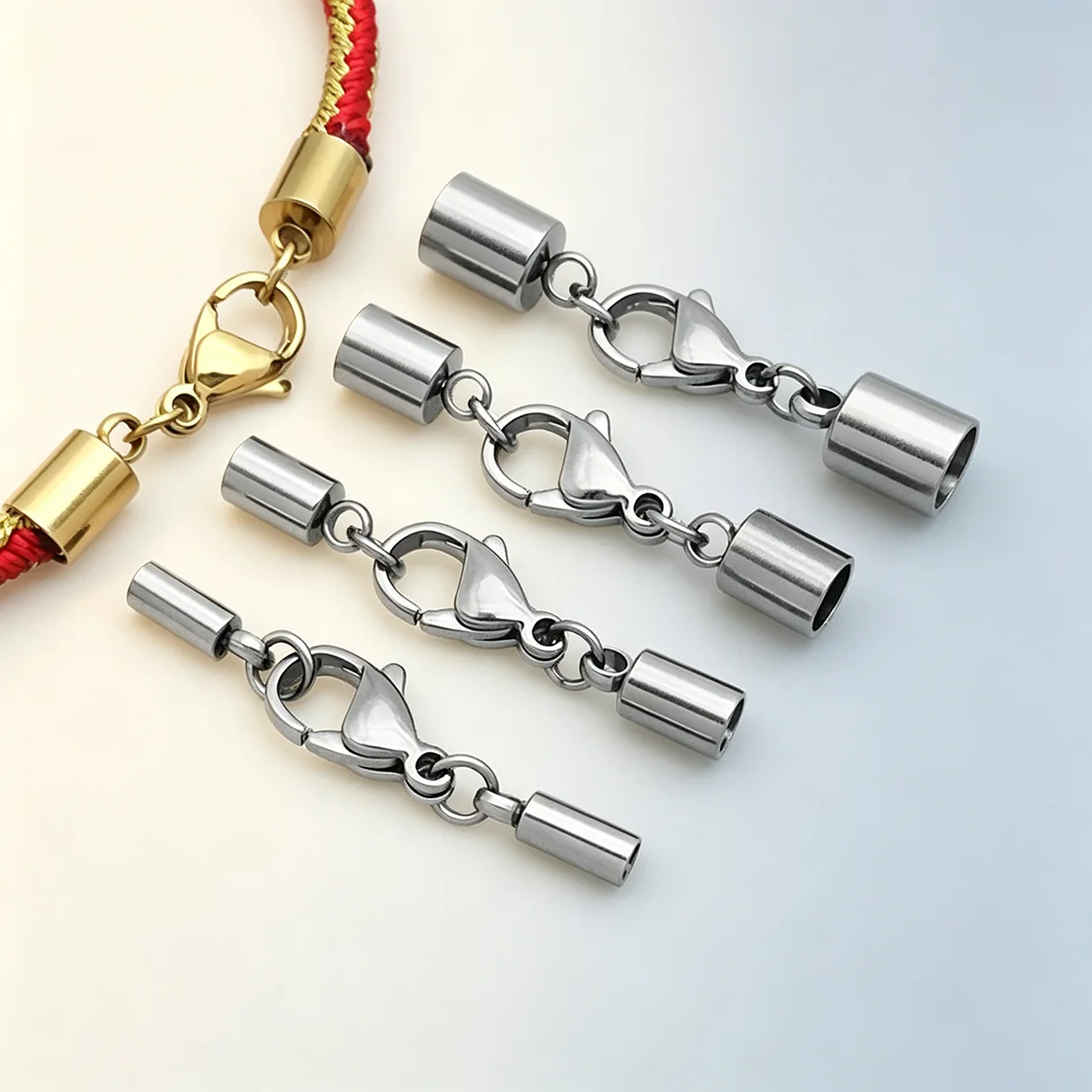 10er-Set/Lot Edelstahl-Endkappen mit Karabinerverschluss, 3/4/5/6 mm, Kordelendverschlüsse für Armbänder, Halsketten, DIY-Zubehör – Detail 6