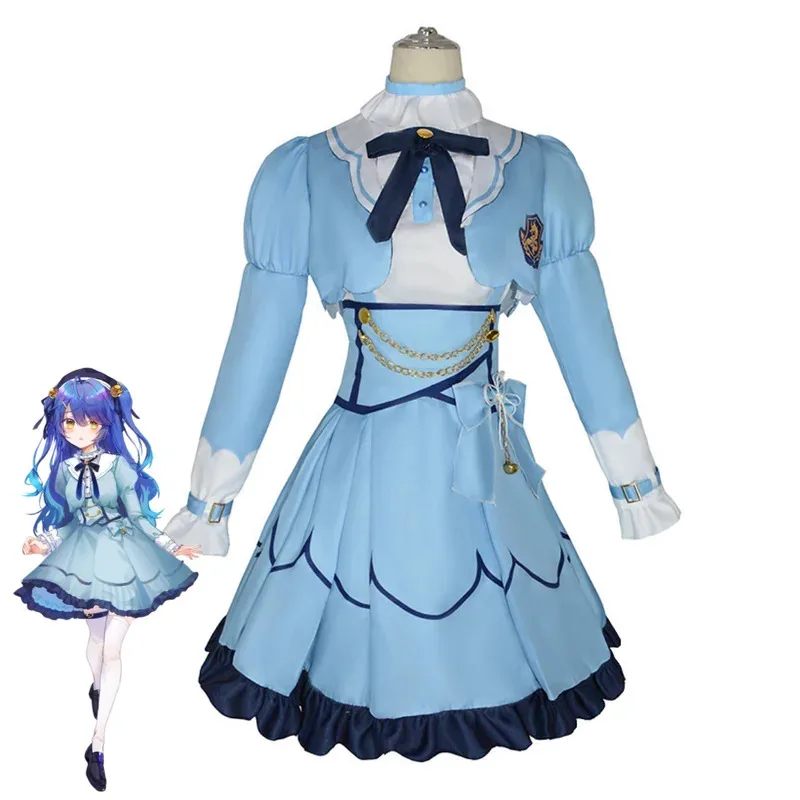 

YouTuber VTuber NIJISANJI Vliver Amamiya Kokoro Косплей Костюм Синее платье принцессы Парик Лолиты Женская сексуальная юбка Костюм на Хэллоуин;2