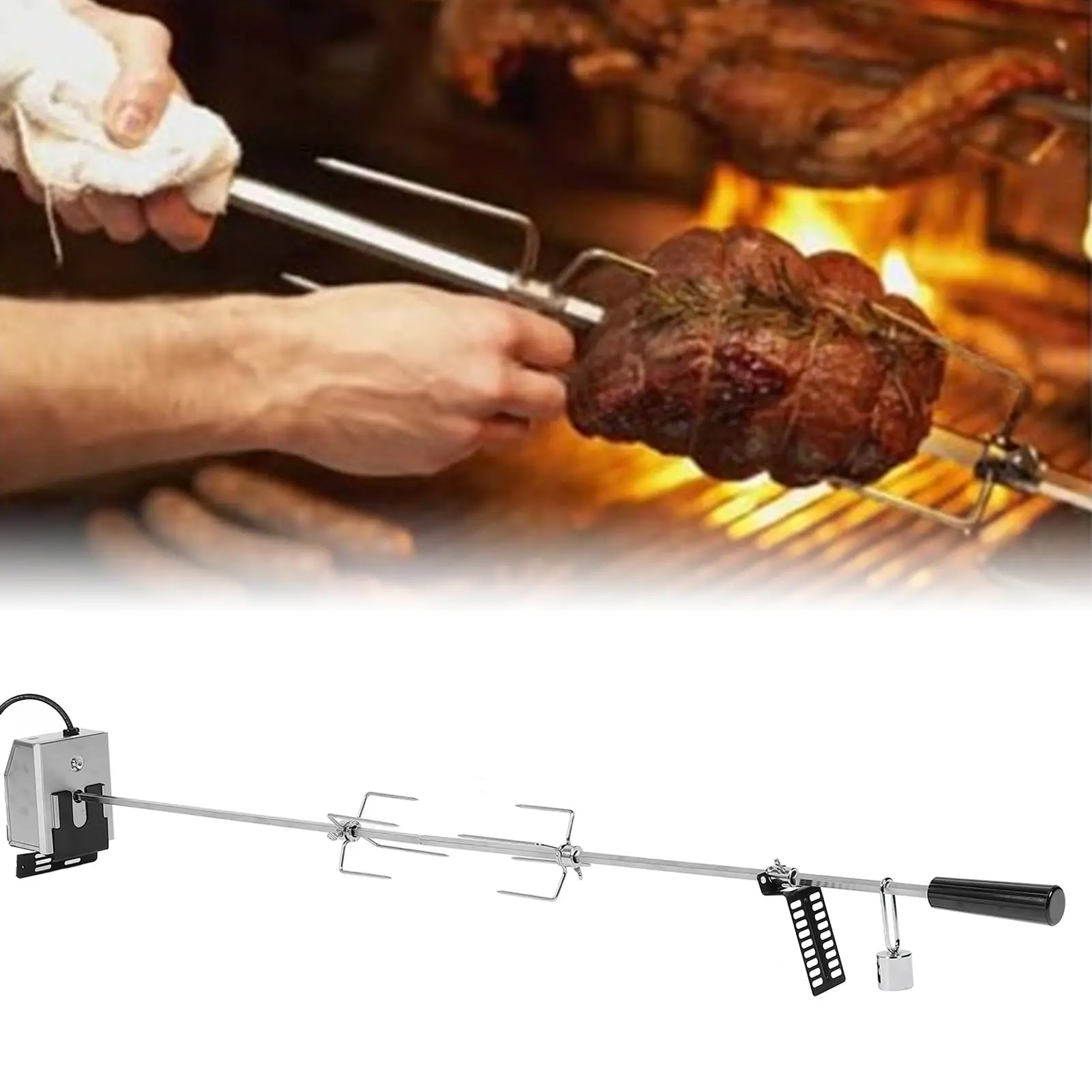 Electric Grill Kit Multifunctional Universal Grill Rotisserie Kit 52.4 Inch 304 Stainless Steel 33lb Load Capacity for Camping