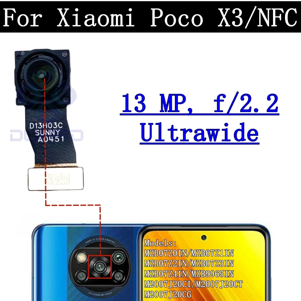 Rear Camera Flex Cable for Xiaomi Poco X3 NFC, Front Selfie, Small Facing Main Back Camera, Glass Lens