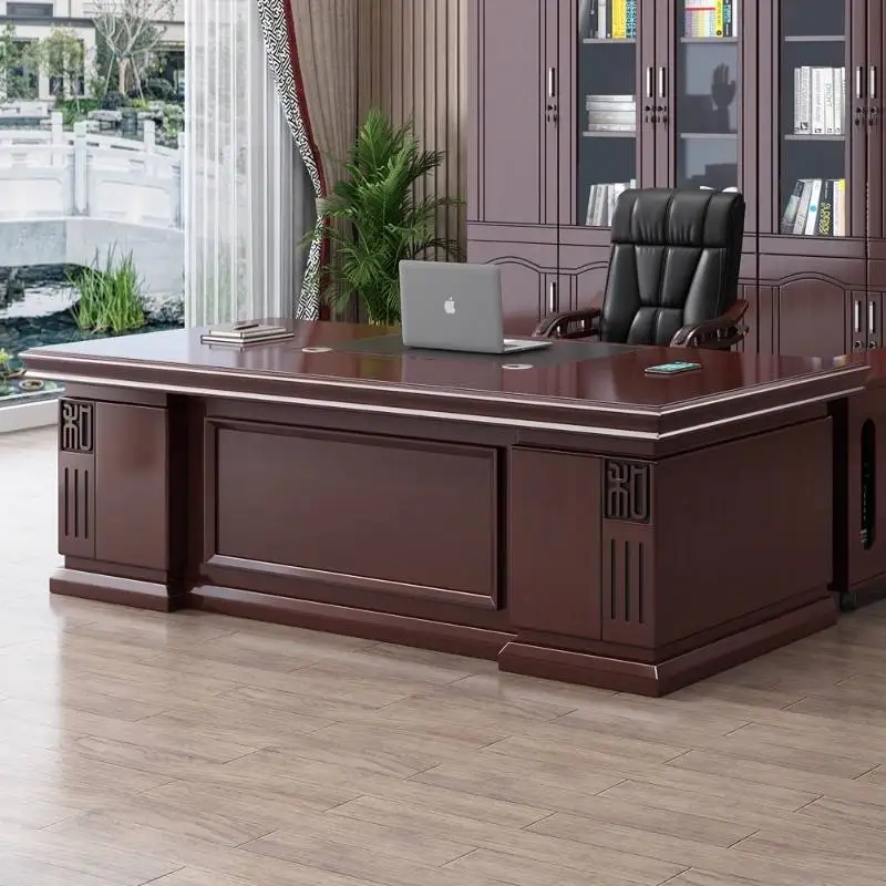 Brown Big Executive Office Desk Cheap Storage Modern Study Computer Desk Gaming Drawers Mesa Escriotorio Work Station Table