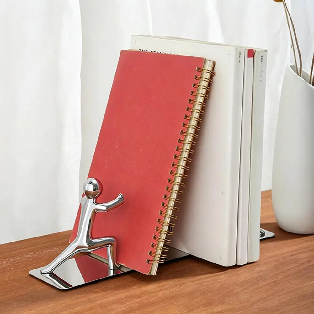 Non-falling Bookend 1 Pair Stainless Steel Bookends for Bookshelves Desks Stable Load-bearing Book Holder Modern Office Decor