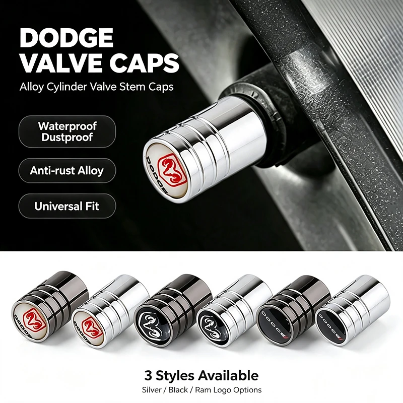 Alloy Wheel Tire Valve Stem Caps Waterproof Dustproof Sticker for Dodge Ram 1500 2500 3500 Challenger Charger Durango Journey