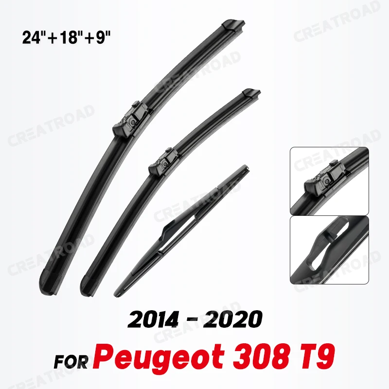  Wiper LHD Front & Rear Wiper Blades Set For Peugeot 308 T9 Hatchback 2014 - 2020 Windshield Windscreen Window 24\