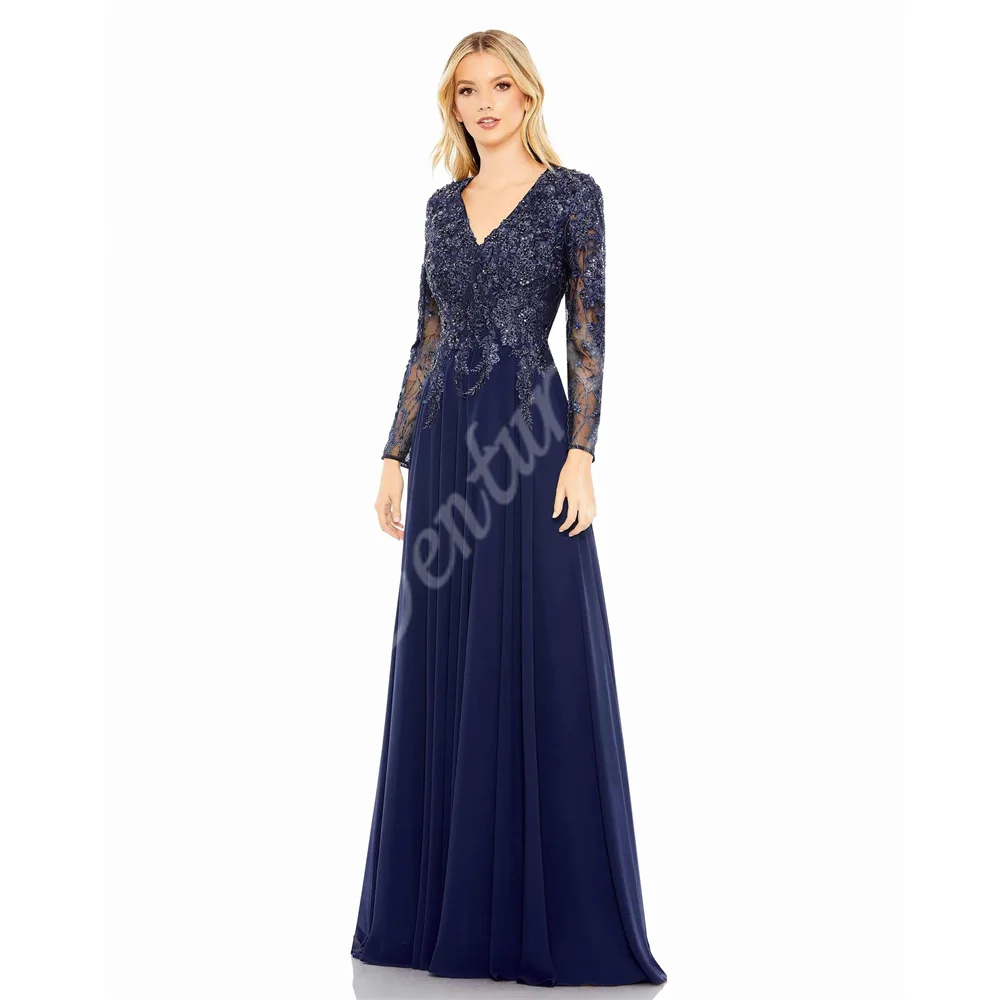 

Elegant V Neck Evening Dresses for Women Beading Sequin Mermaid Prom Dress Lace Applique Formal Party Gowns robe de soirée