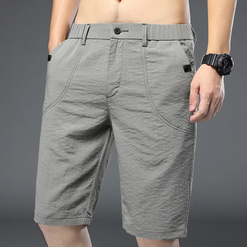 Summer Thin Men\'s Loose Casual Shorts Gray Black Slightly Elastic Straight Sports Shorts Beach Casual Shorts Solid Color Male