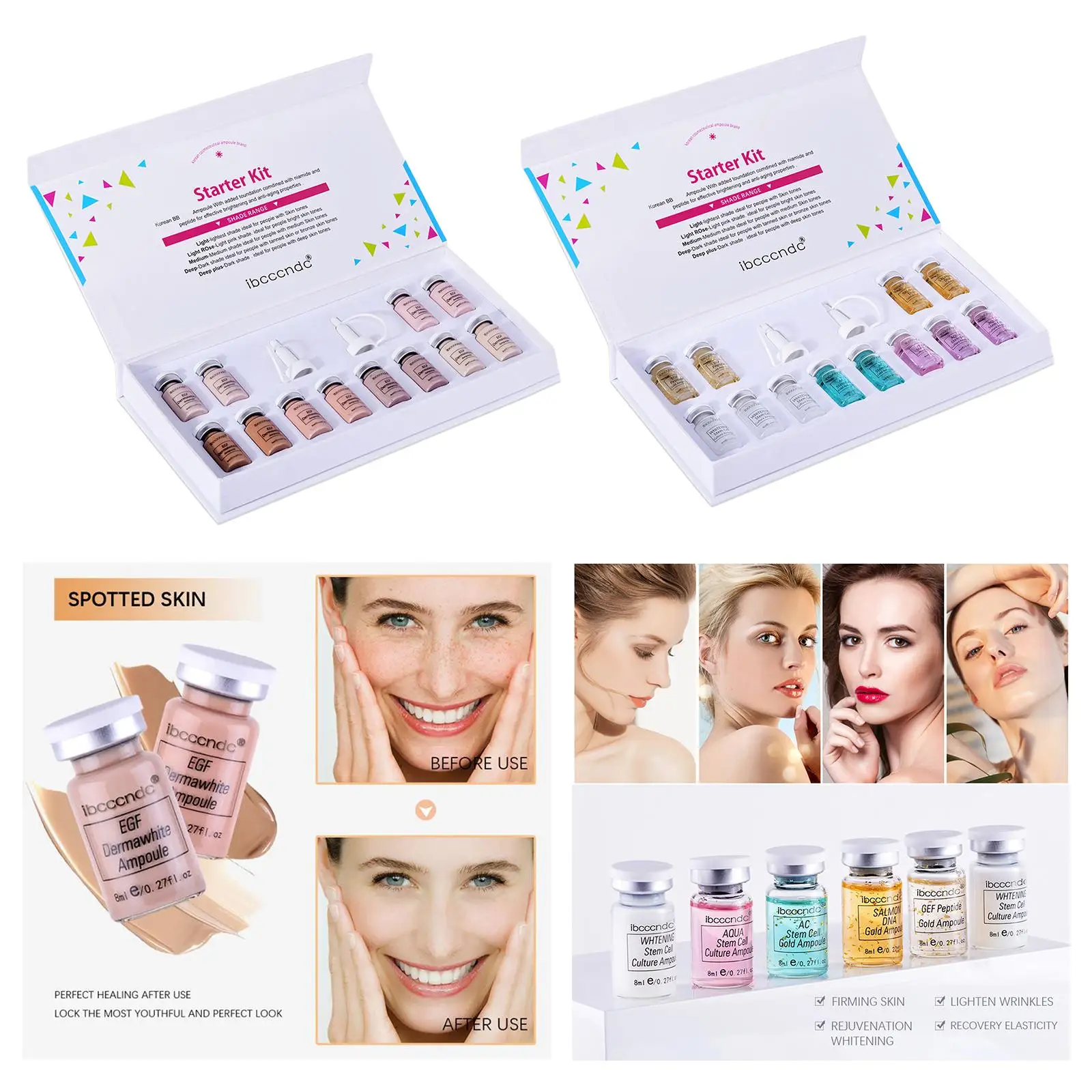 Suero de ampolla de 8ml, 12 Uds., Kit de inicio de crema BB, suero de mezcla blanca, agregar base, niacinamida para blanquear y iluminar