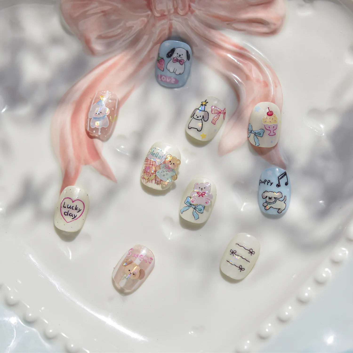 1 arkusz śliczne zwierzęce Graffiti naklejki na paznokcie pies kot niedźwiedź królik moda Nail Art Design dekoracyjna naklejka T-5062