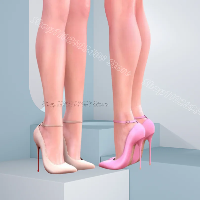 

Pink Ankle Buckle Stiletto Pumps Pointed Toe Solid New Fashion Spring Design Women Party Dress Pumps 2024 Zapatos Para Mujere