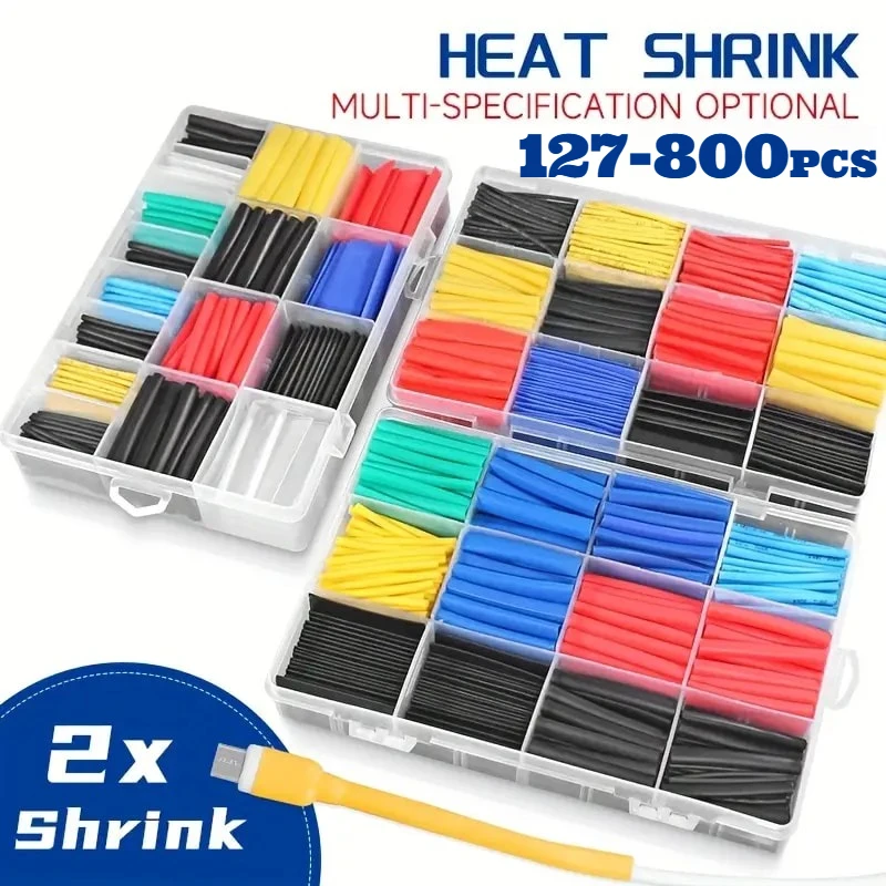 164PCS 2: 1 Cable Shrink Tube Kit Heat Assorted Pack Thermoretractile Insulation Sleeving Cable Wire Shrink Wrapping for DIY