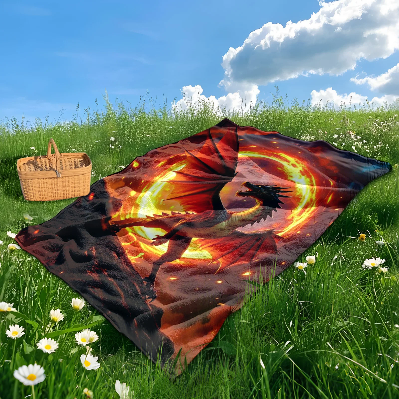 بطانية Dragon Fire Circle الأسطورية لإعادة الميلاد الخيالية الخارجية للتخييم والمشي لمسافات طويلة والهروب من الطبيعة الملحمية