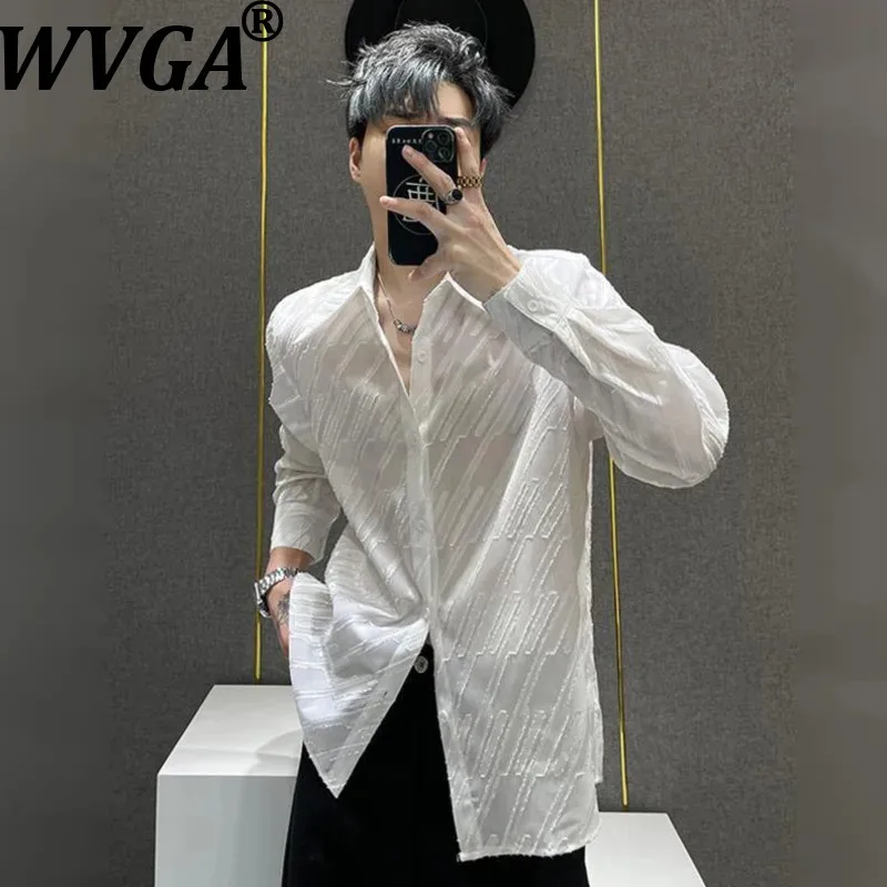 

WVGA Spring Summer New Men Tide High-End Striped Sunproof Long-Sleeve Shirt Niche Chic Casual Padded Shoulder Top Ins Y2K W19766