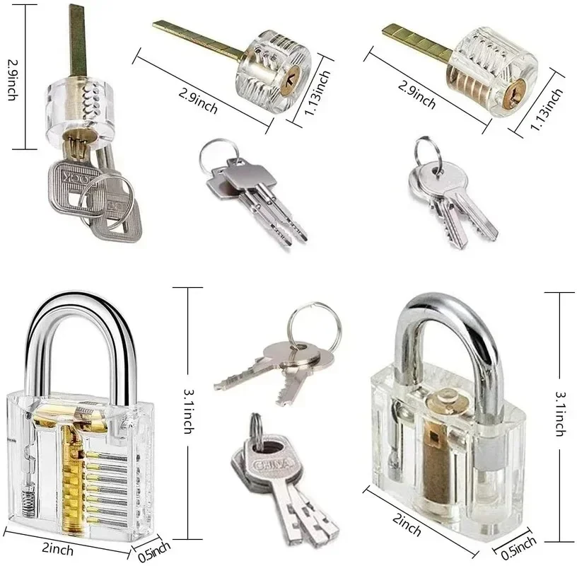 9-Piece multi-pal Transparent Padlock locks Practice Locksmith Training Tools Visible Lock Pick Sets  for Lockpicking Training