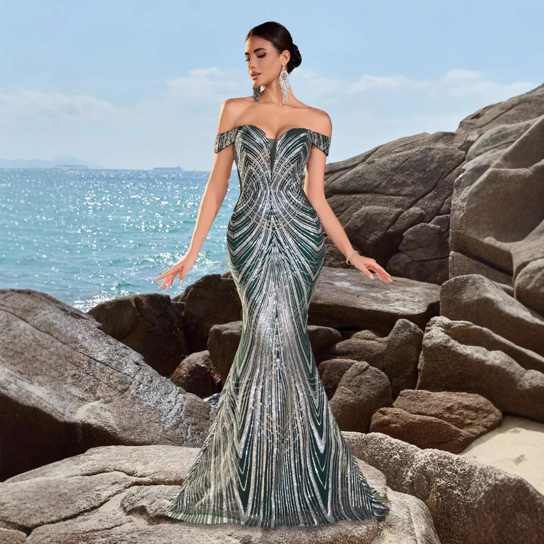 

Sexy Sequin Strapl Gown Floor-Length Par Evening Dr Ele Slimming mid Waist No Sve Glittering New Arrival