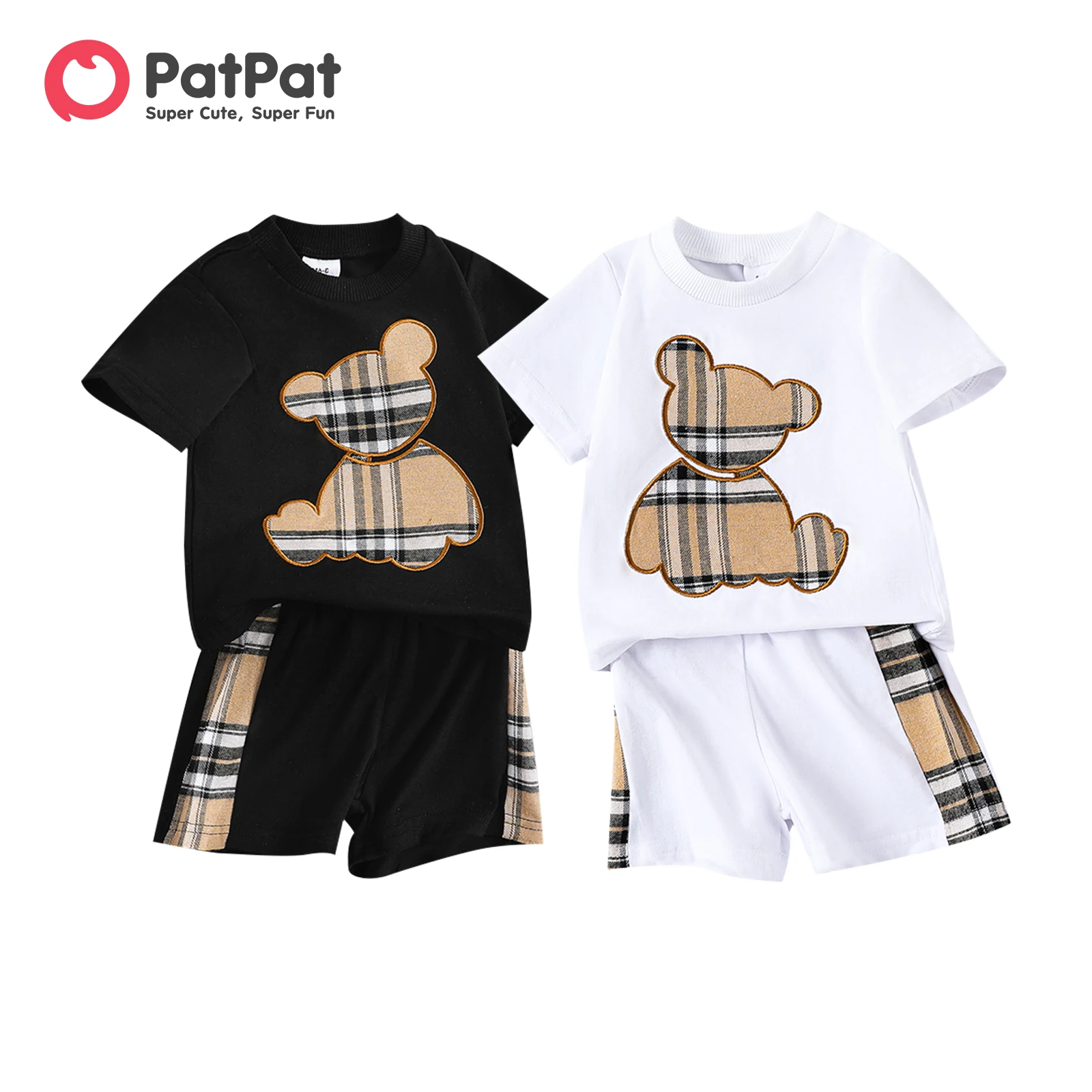 

PatPat 2pcs Baby Boy Plaid Bear Graphic Short-sleeve Tee &PatPat 2pcs Baby Boy Plaid Graphic Short-sleeve Tee & Short Shorts Set