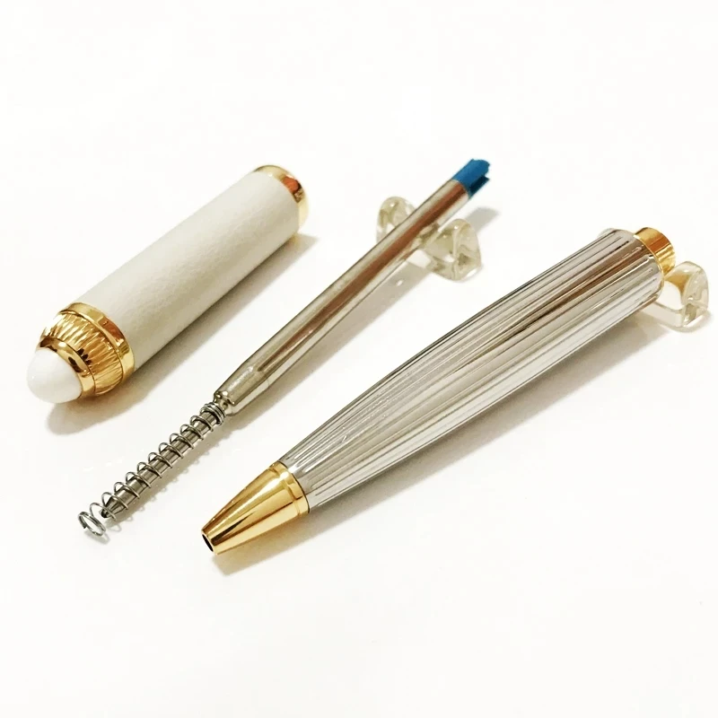 Roadster de CT Luxury White/Black Leather Barrel Ballpoint Pen Classic High Quality Silver/Golden Trim Writing Smooth