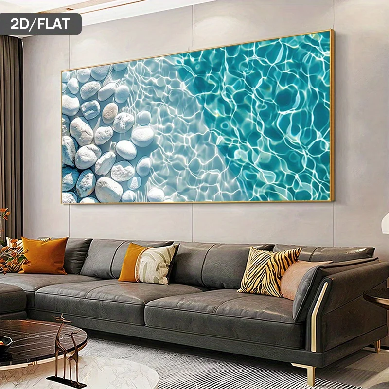 1pc frameless Canvas Painting 2D/Flat Large Modern Abstract Ripples & Pebble Water Canvas Wall Art, Frameless Ocean Shoreline Pr