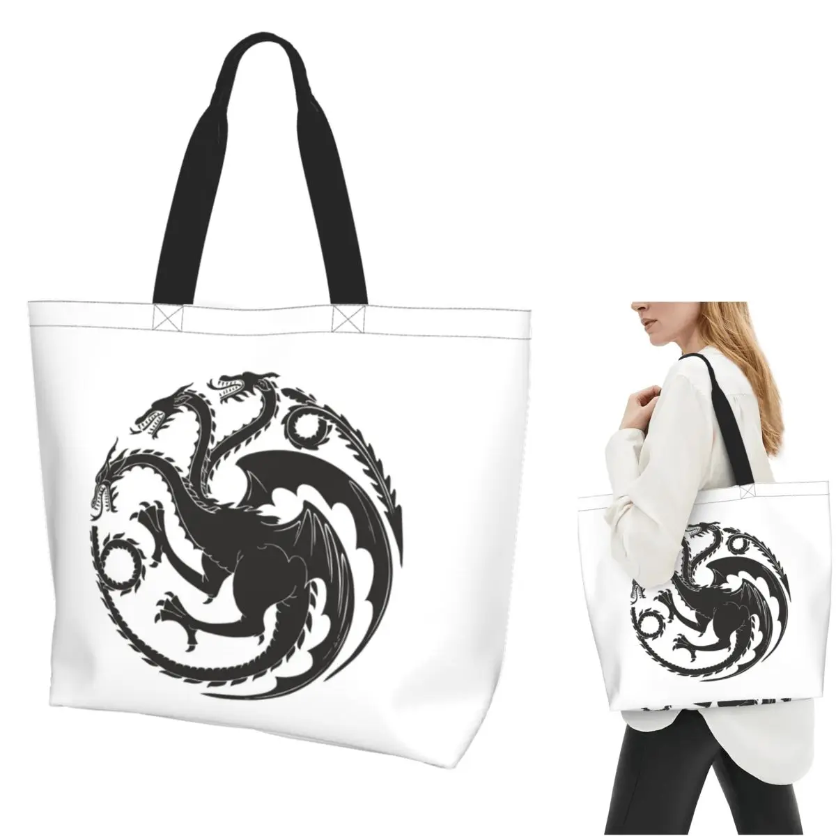Game Of Thrones House Targaryen Shopping Tote Bag Canvas Large Capacity Shoulder Bags Shopper Grocery Handbag for Women