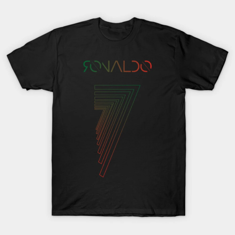 Men's Women's Cotton Ronaldo No.7 T-Shirt, Portugal Gradient Line Typography Graphic Tee For Football Fans And CR7 Supporters