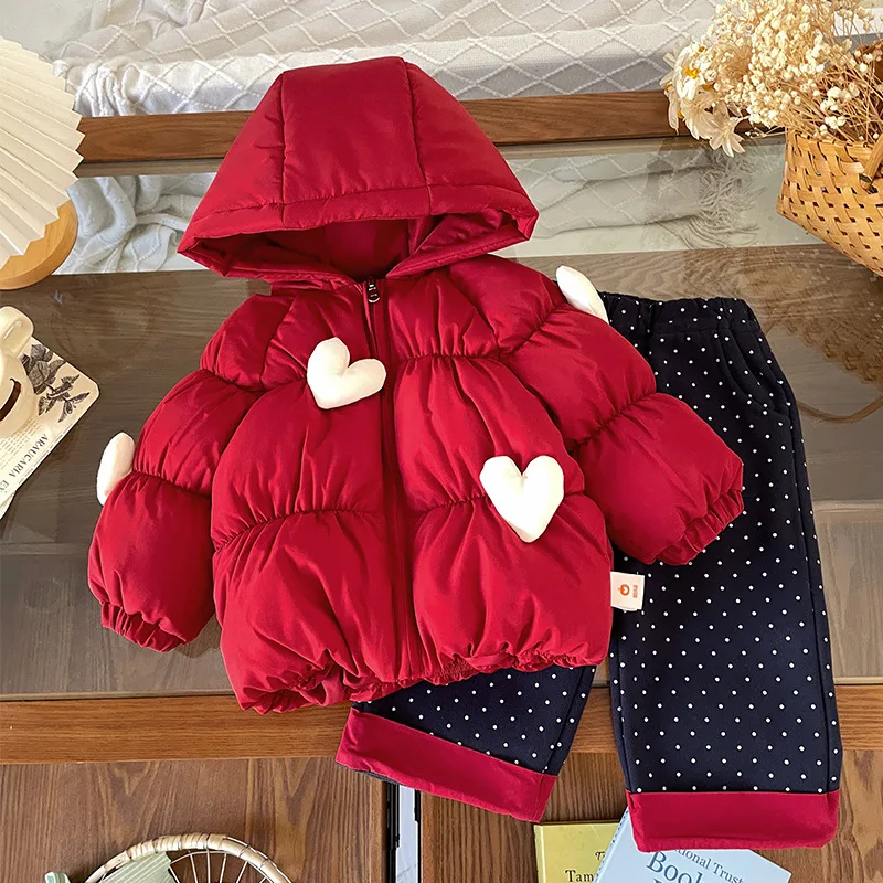 Princess down Jacket for Children Winter Girls Love Hooded Coat 90% White Duck down Baby Clothing Kids' Winter Outerwear