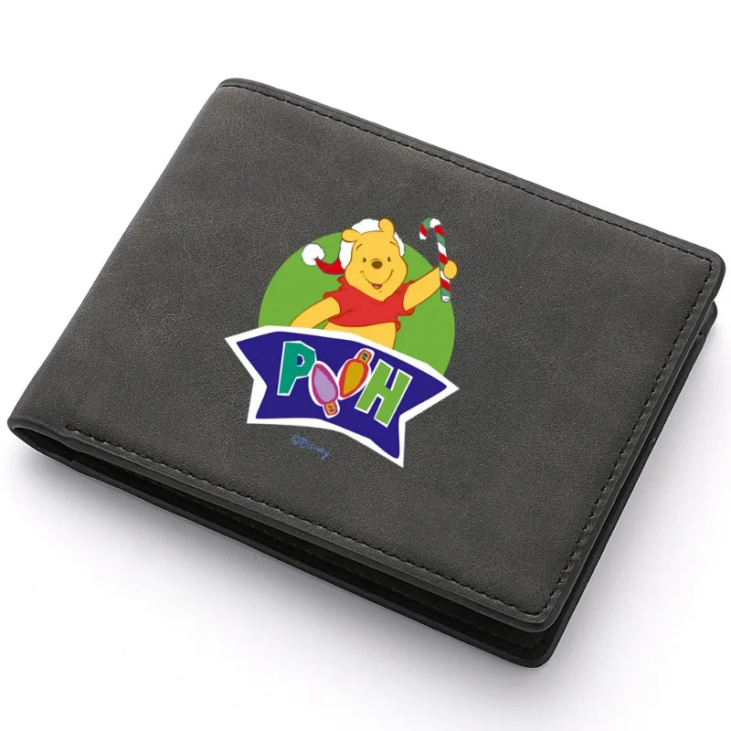 Winnie the Pooh Men\'s Short PU Wallet 2024 New Popular Soft Leather Zipper Wallet Credit Card ID Card Convenient Cash Coin Purse