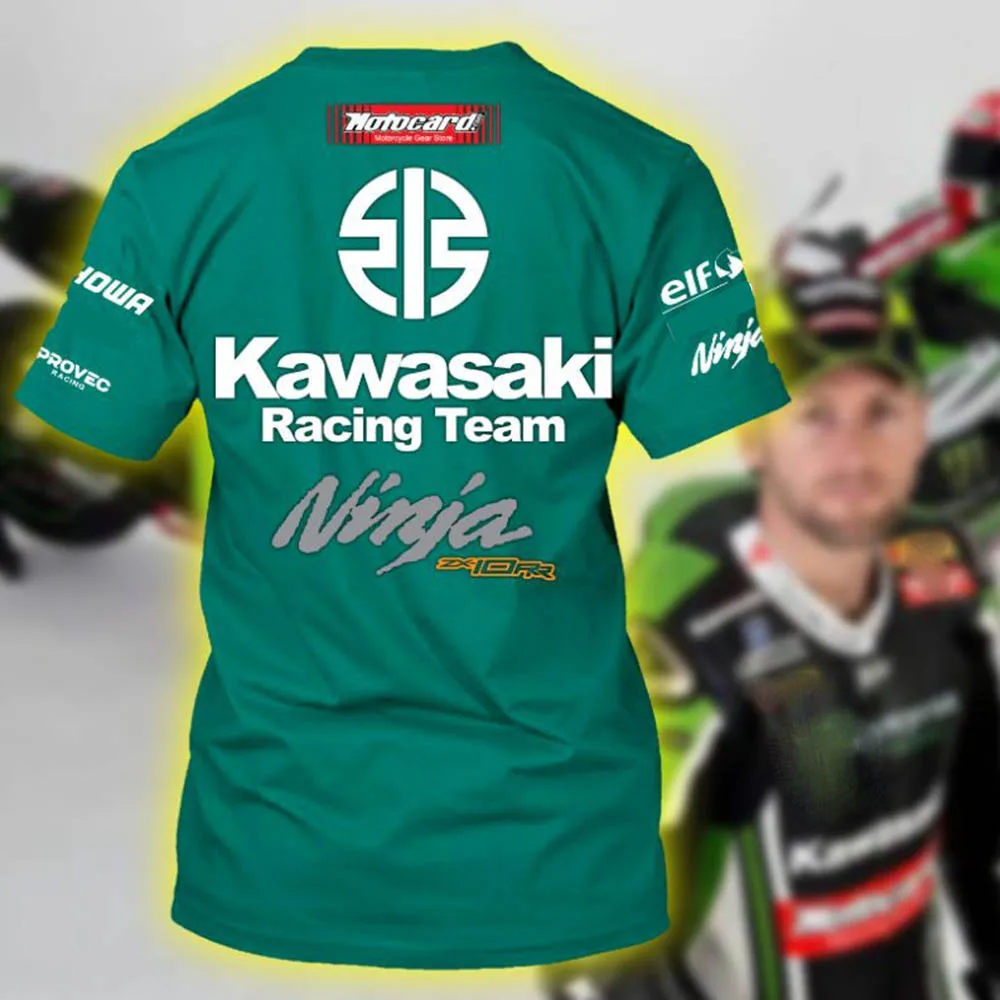 T-shirt girocollo per appassionati di sport estremi all\'aperto per il tempo libero per bambini da uomo Kawasaki estate 2024